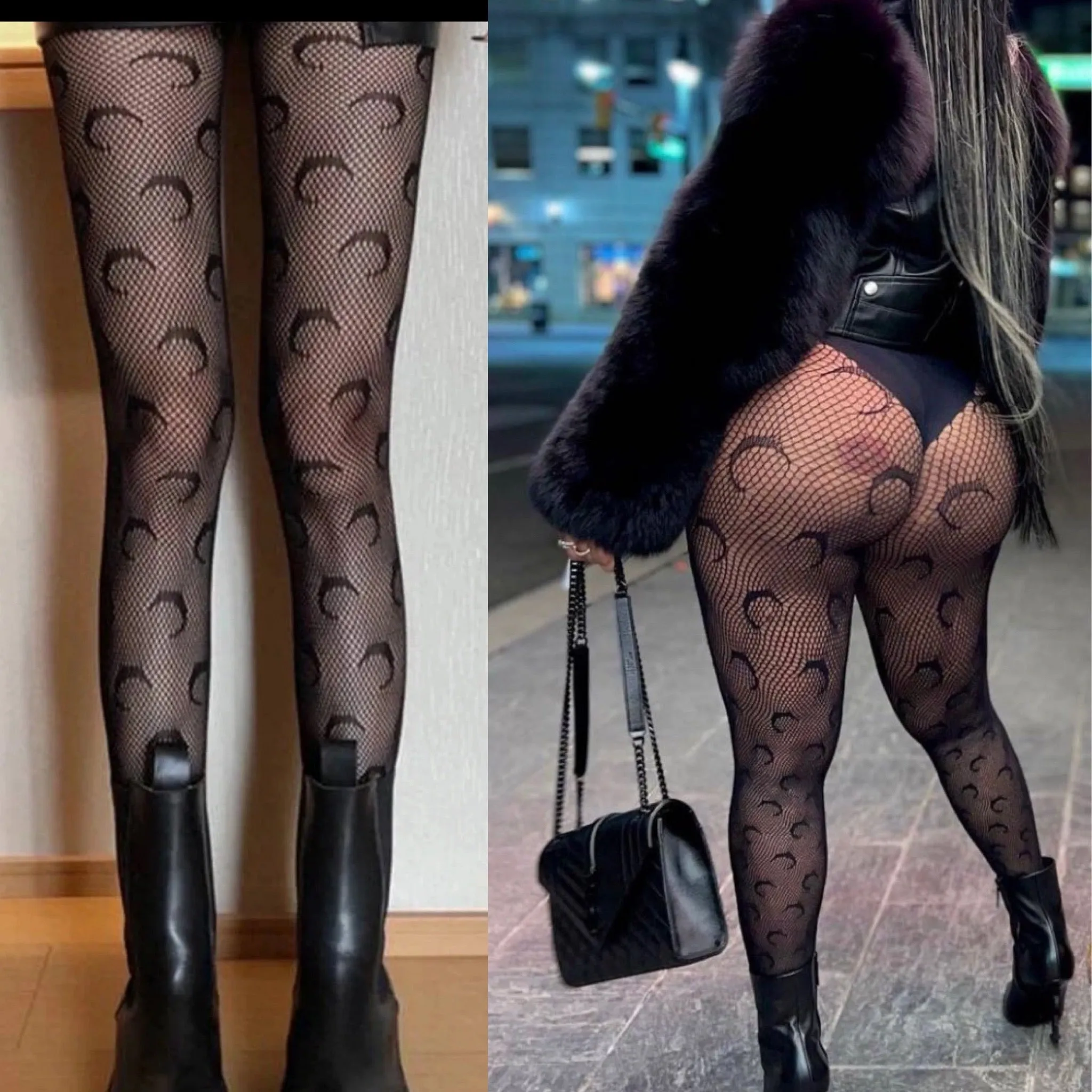 Crescent Moon Pattern Tights