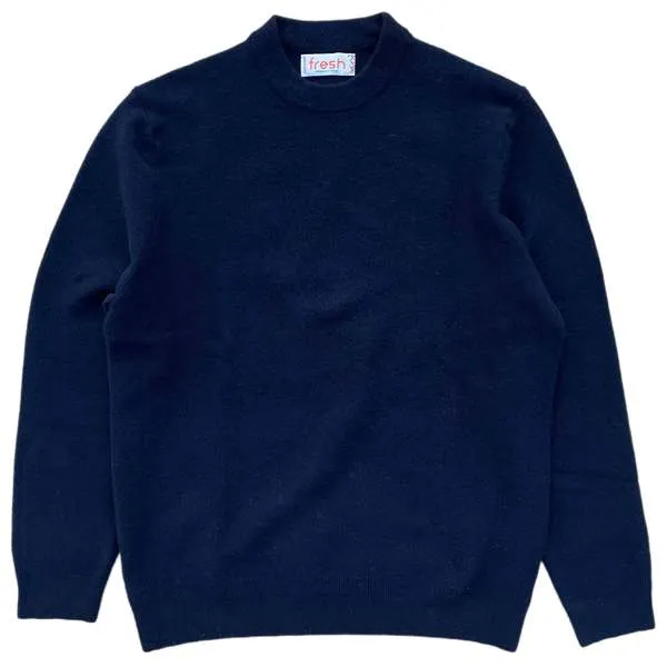 Crew Neck Wool Sweater - Navy