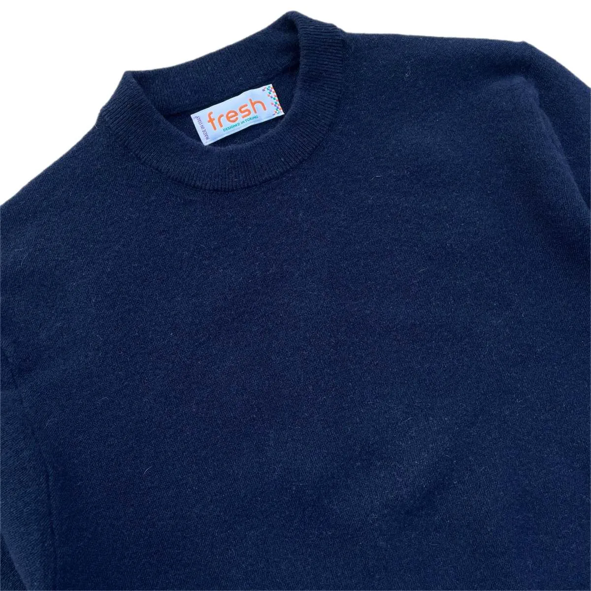 Crew Neck Wool Sweater - Navy