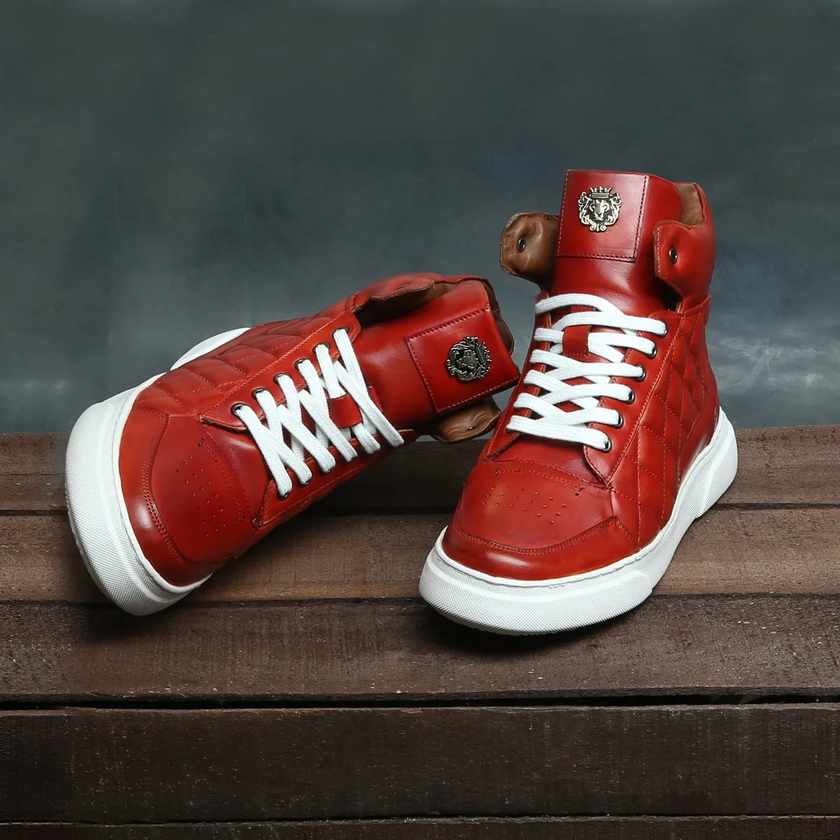 Diamond Stitch Mid-Top Sneaker on Blood Red Color by Brune & Bareskin