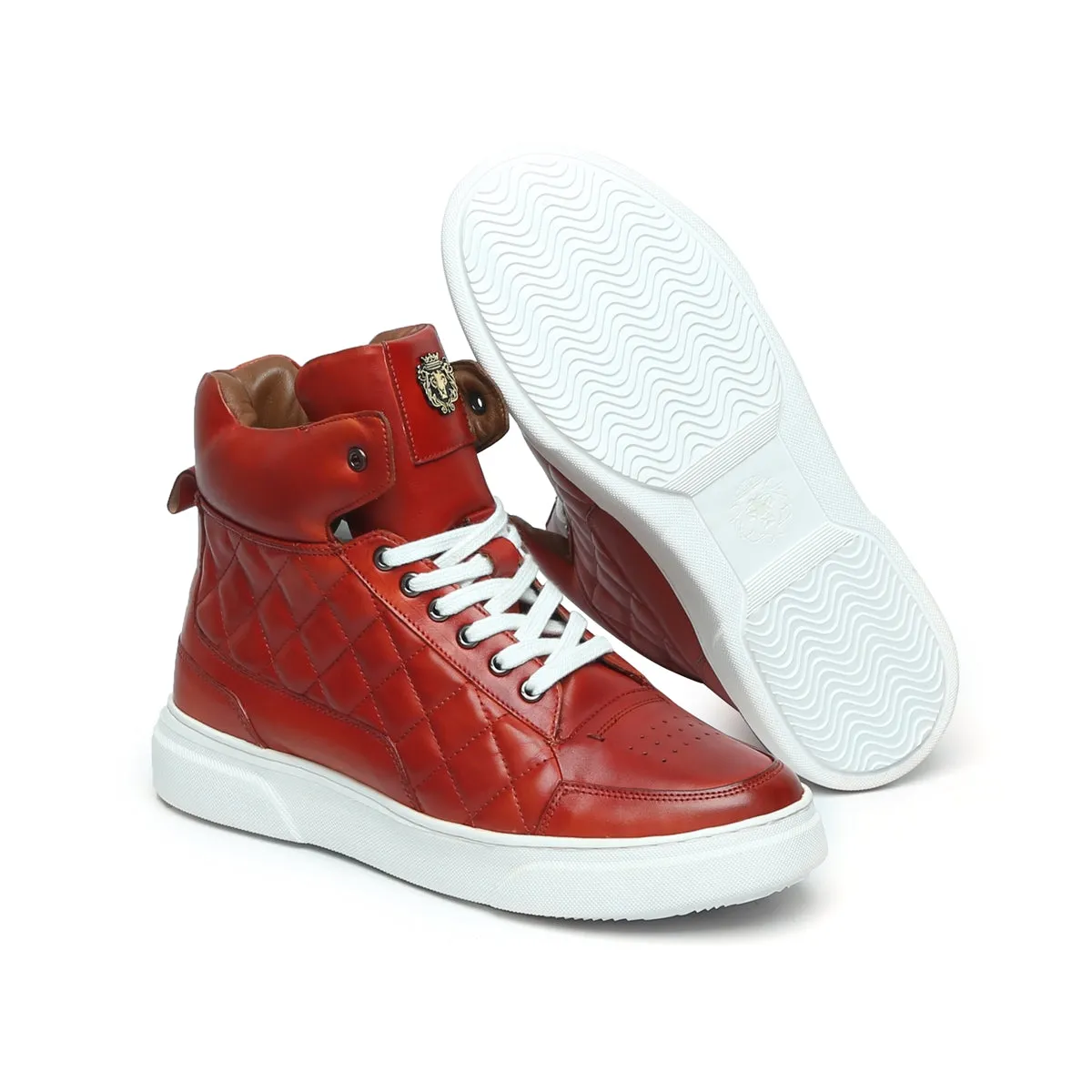 Diamond Stitch Mid-Top Sneaker on Blood Red Color by Brune & Bareskin