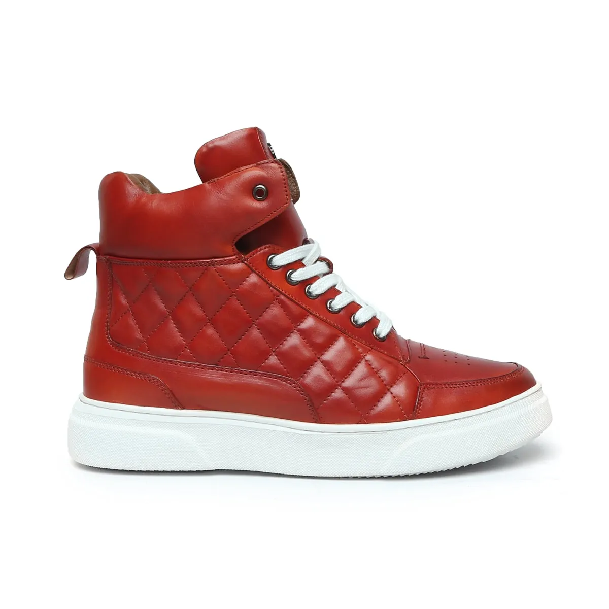 Diamond Stitch Mid-Top Sneaker on Blood Red Color by Brune & Bareskin