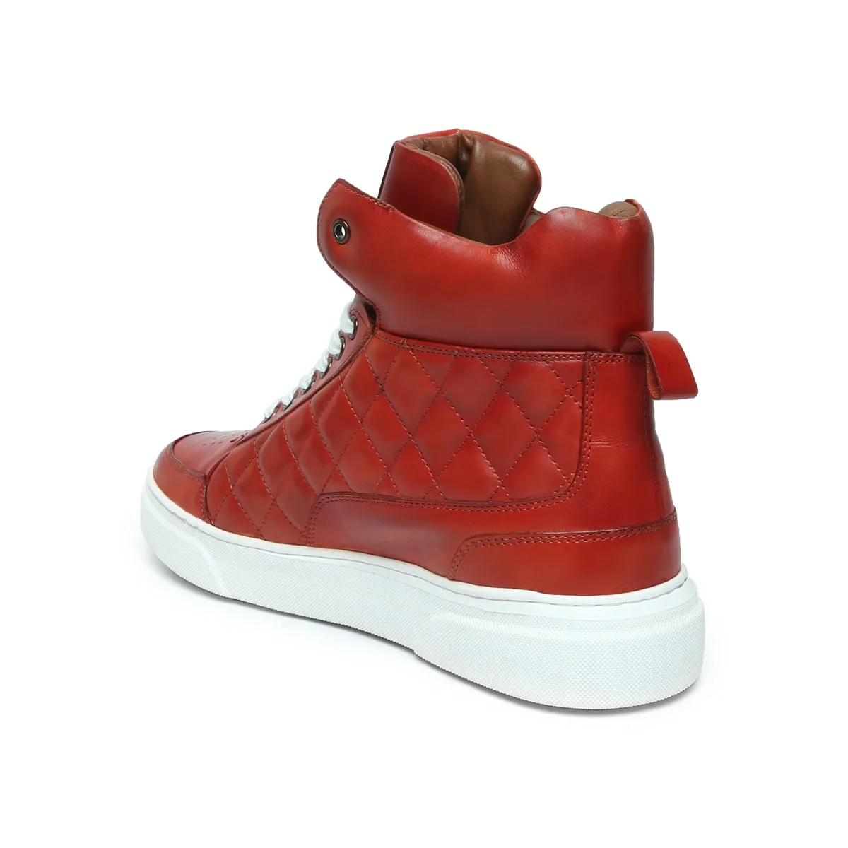 Diamond Stitch Mid-Top Sneaker on Blood Red Color by Brune & Bareskin