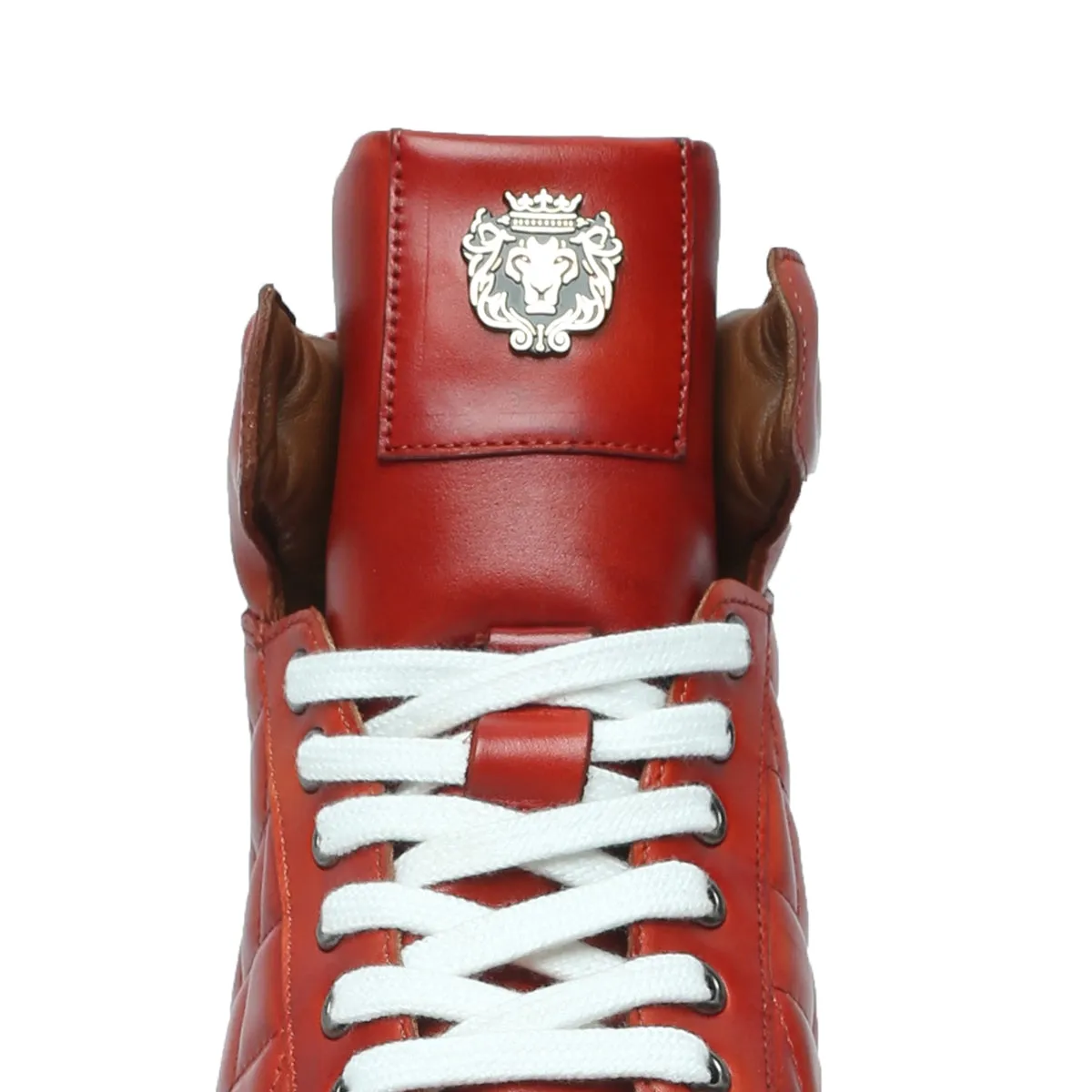 Diamond Stitch Mid-Top Sneaker on Blood Red Color by Brune & Bareskin