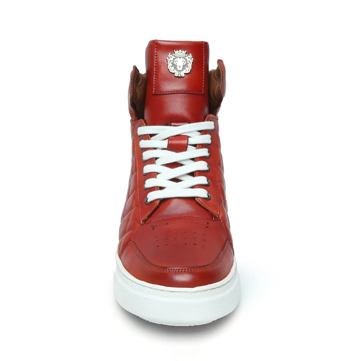 Diamond Stitch Mid-Top Sneaker on Blood Red Color by Brune & Bareskin