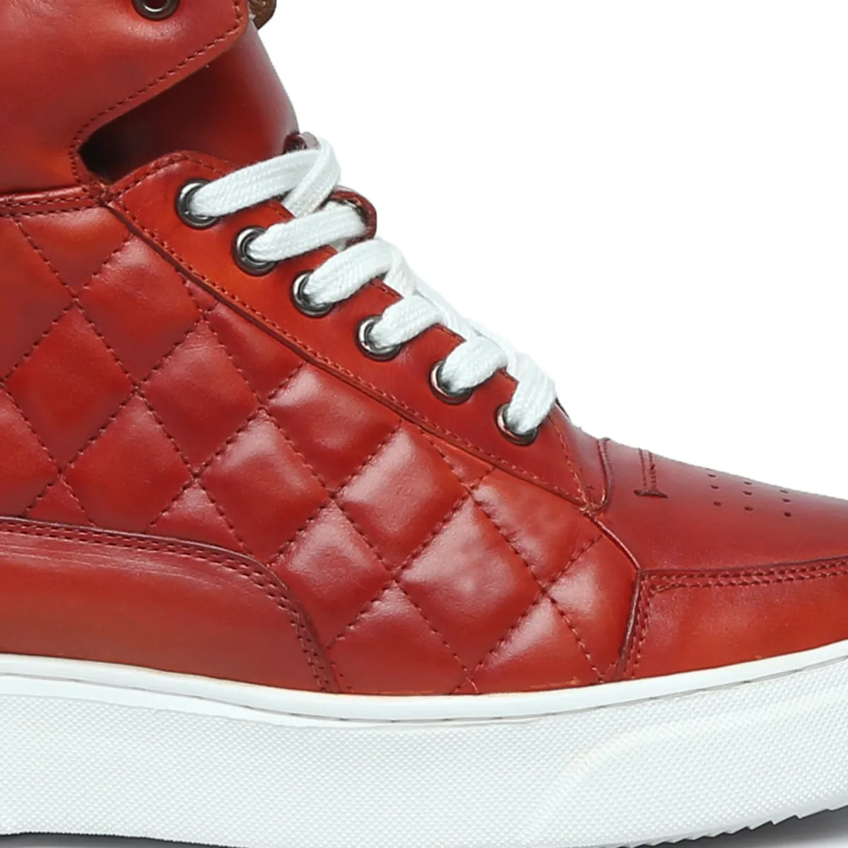 Diamond Stitch Mid-Top Sneaker on Blood Red Color by Brune & Bareskin