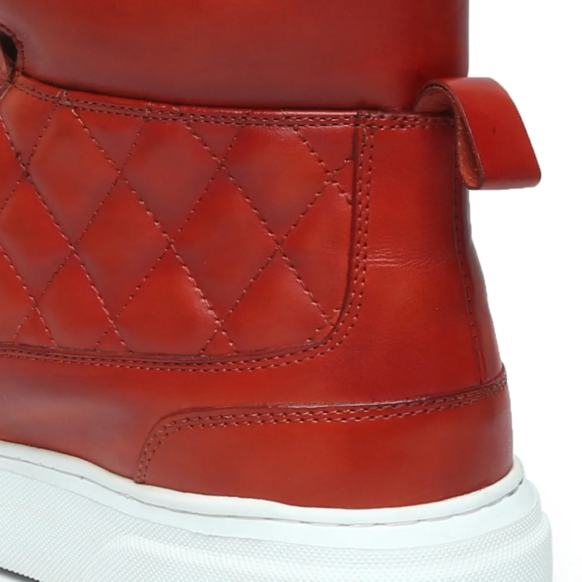 Diamond Stitch Mid-Top Sneaker on Blood Red Color by Brune & Bareskin