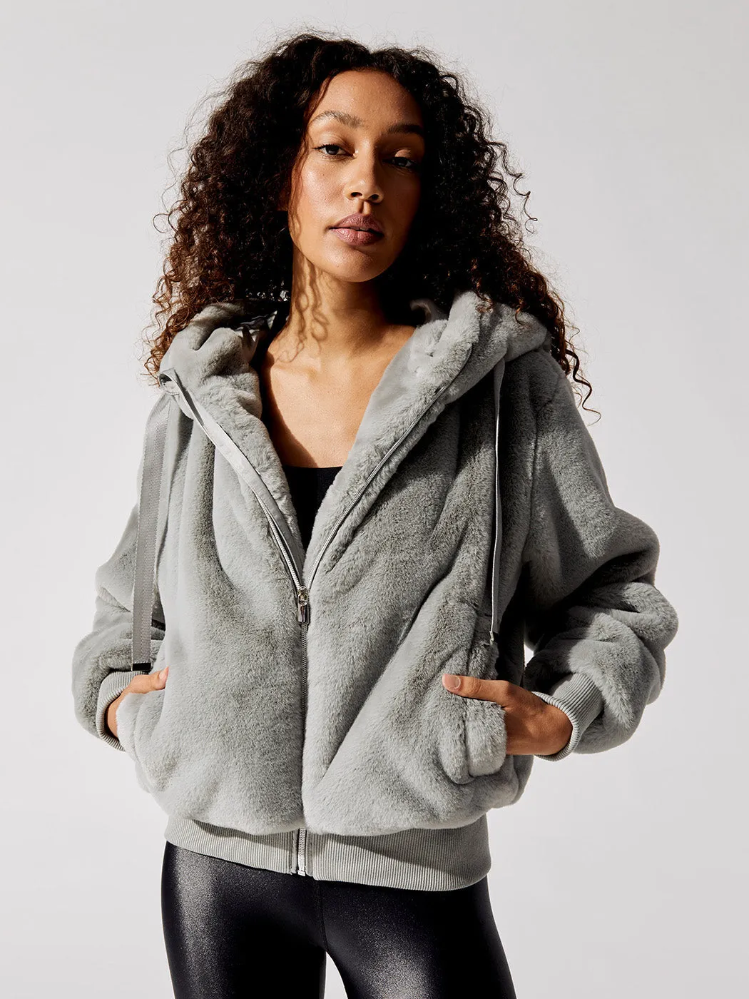 Faux Fur Hooded Jacket - Grey