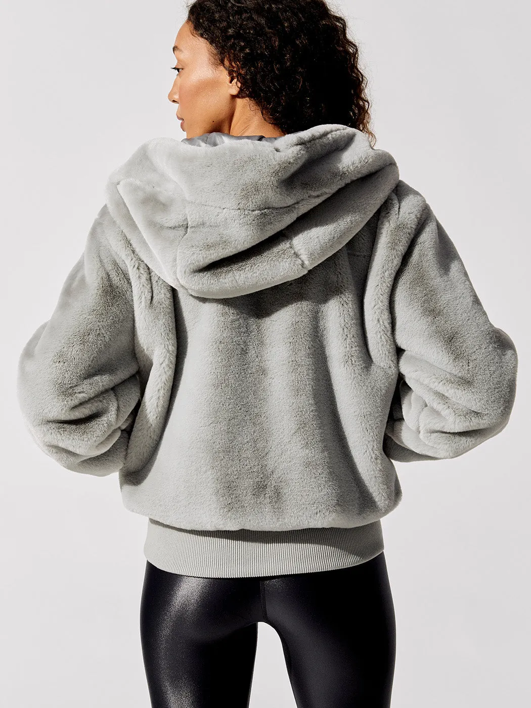 Faux Fur Hooded Jacket - Grey