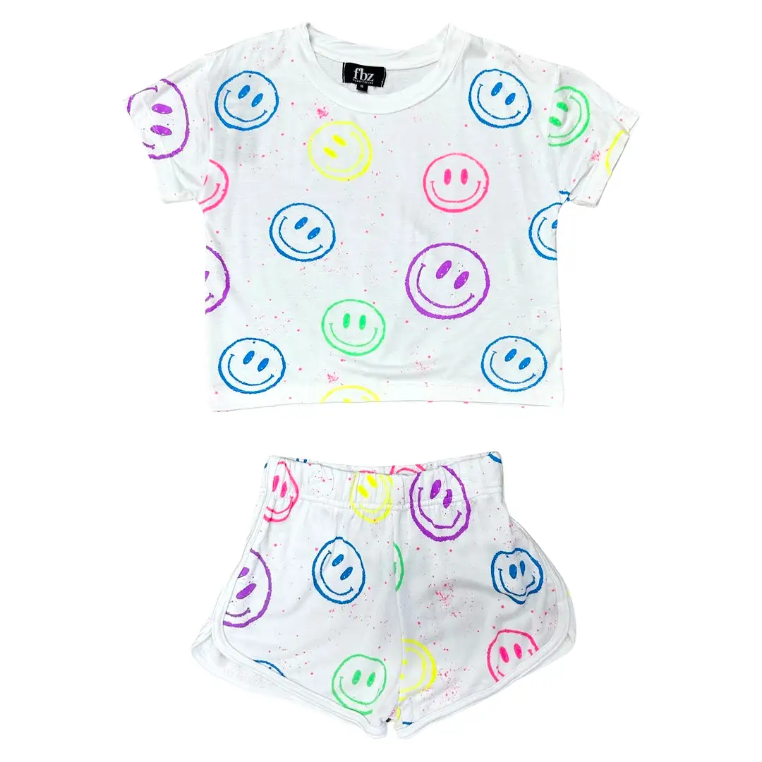 FBZ Multi Rainbow Smiley Splatter White S/S Tee