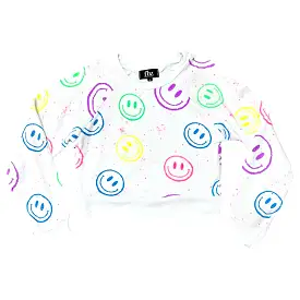 FBZ Multi Rainbow Smiley Splatter White Sweatshirt