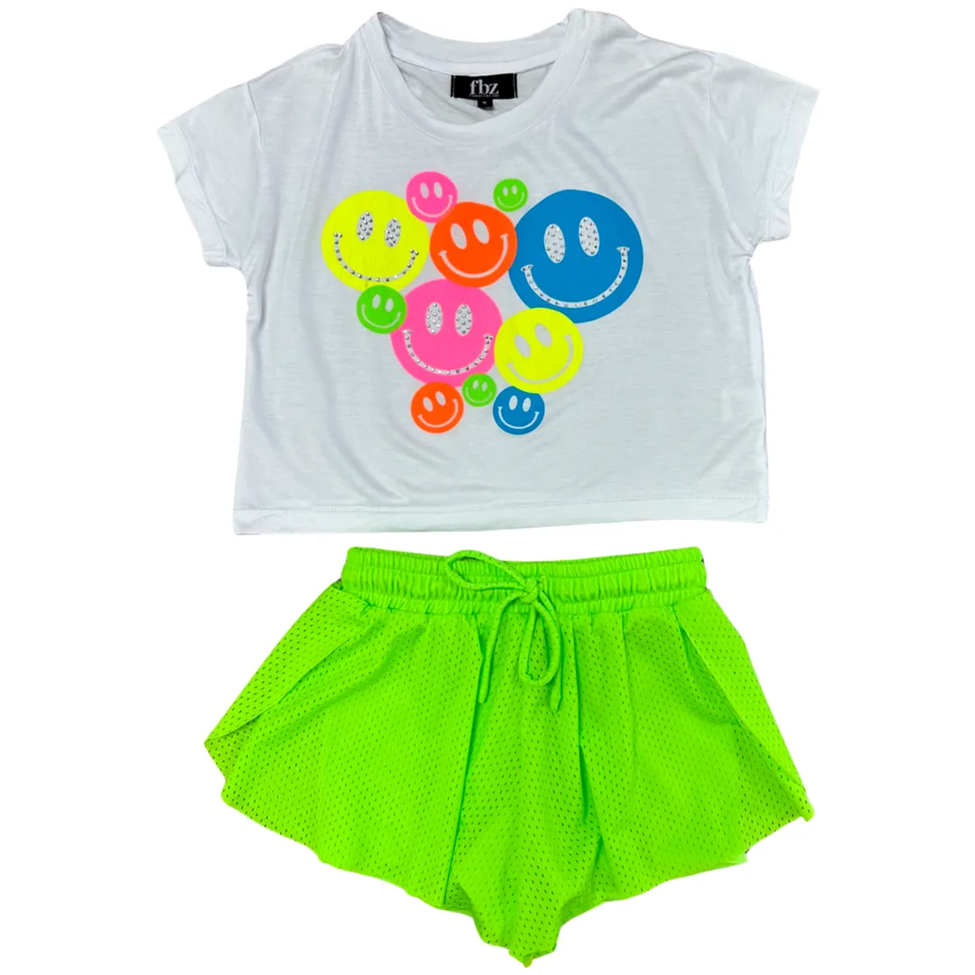 FBZ Neon Smiley Rhinestone White S/S Tee