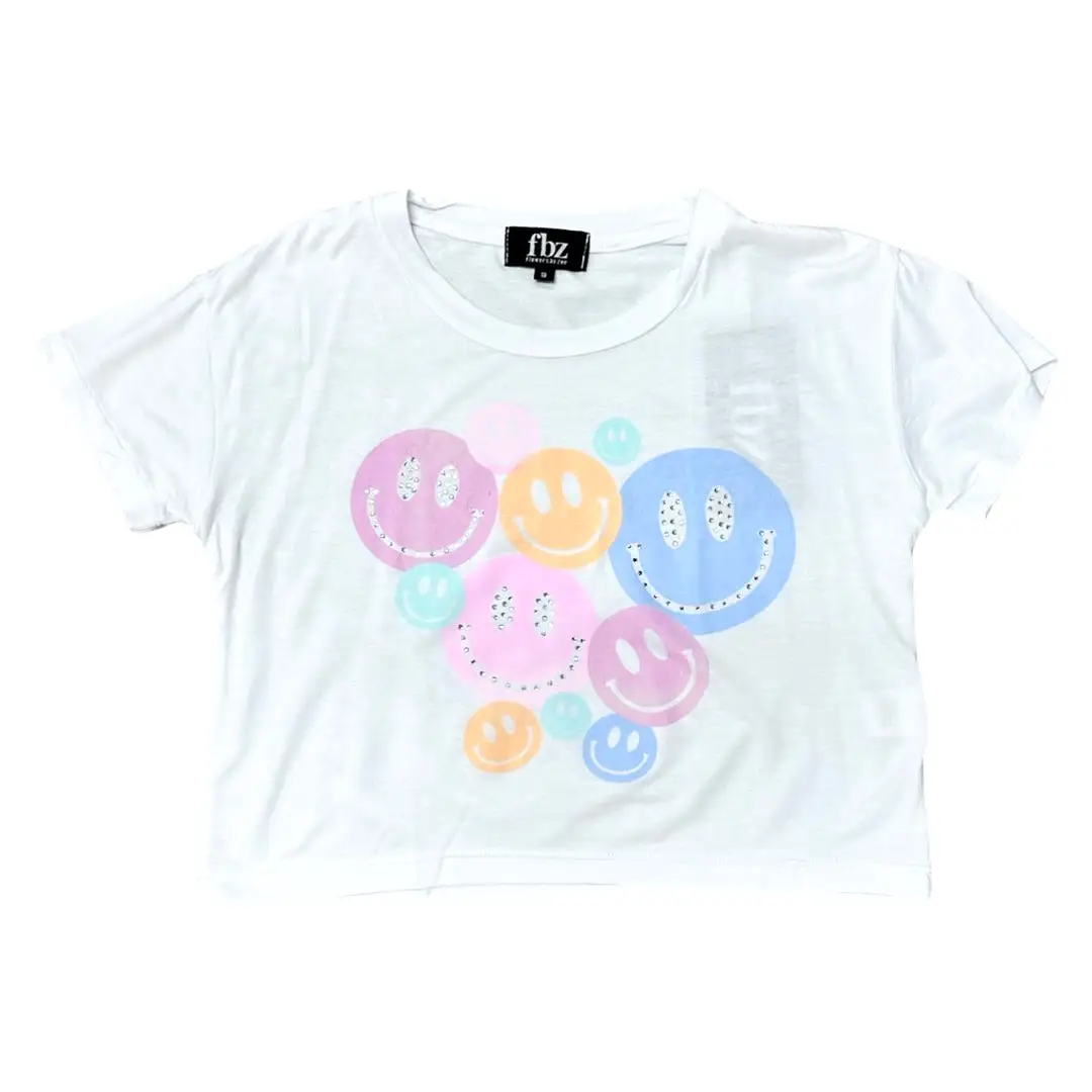 FBZ Pastel Smiley Rhinestone White S/S Tee