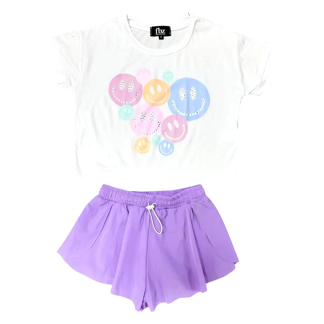 FBZ Pastel Smiley Rhinestone White S/S Tee