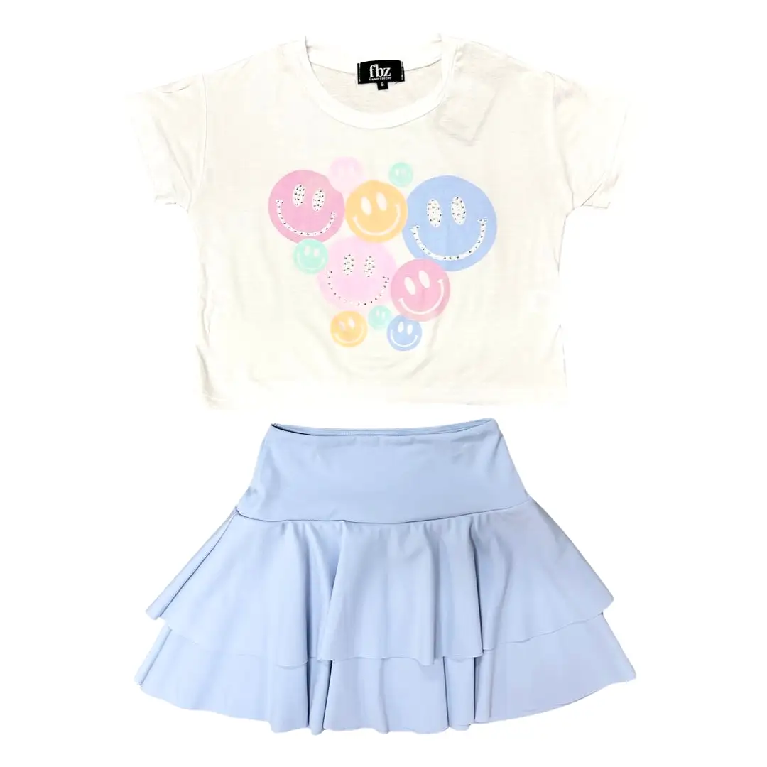 FBZ Pastel Smiley Rhinestone White S/S Tee