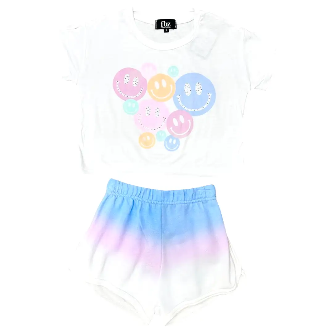 FBZ Pastel Smiley Rhinestone White S/S Tee