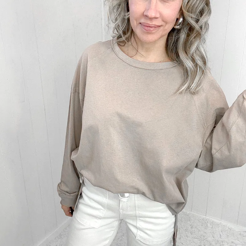 Feels Right Beige Oversized Boxy Long Sleeve Top