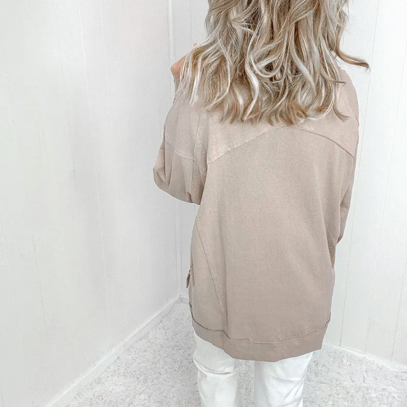 Feels Right Beige Oversized Boxy Long Sleeve Top