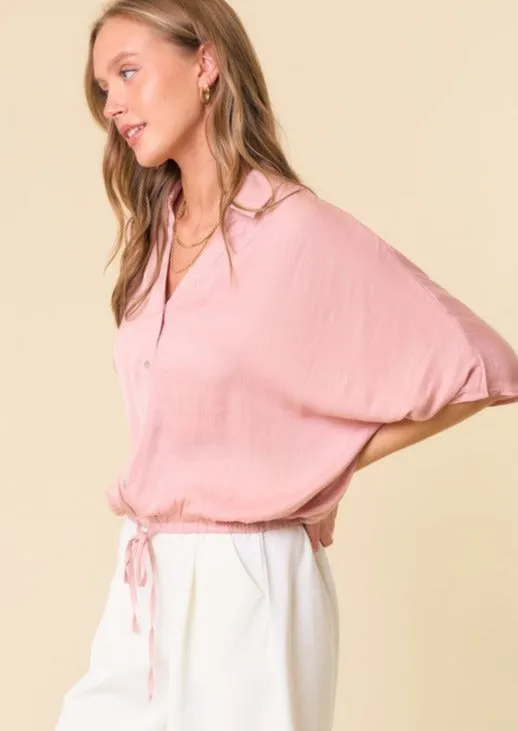 FINAL SALE - Blush Drawstring Bottom Dolman Top