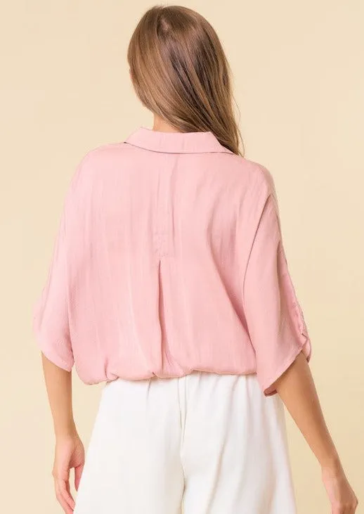 FINAL SALE - Blush Drawstring Bottom Dolman Top