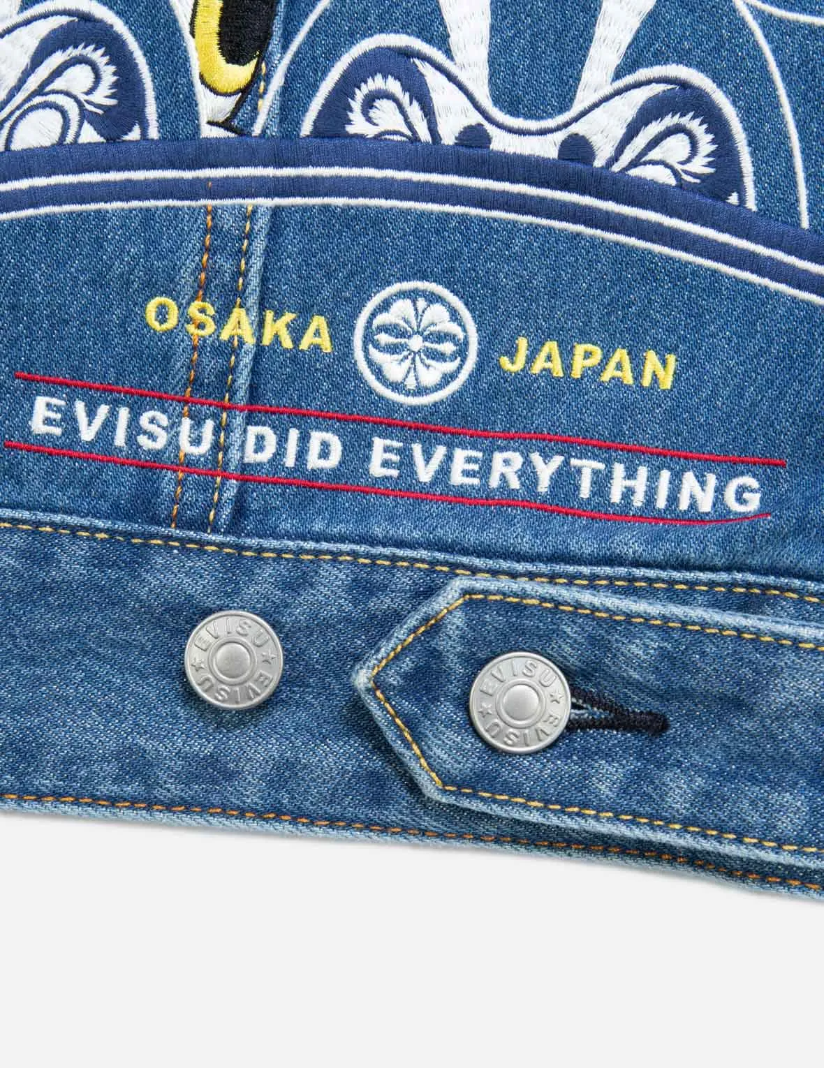 Fortune Cat and Daruma Embroidery Denim Jacket