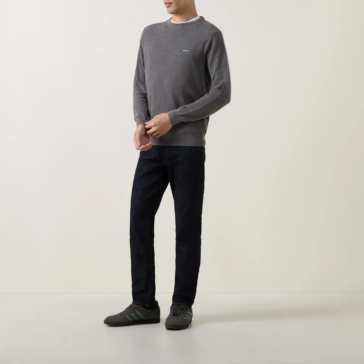 GANT The Sustainable Edit Pique Cotton Crew Neck Sweater - Grey