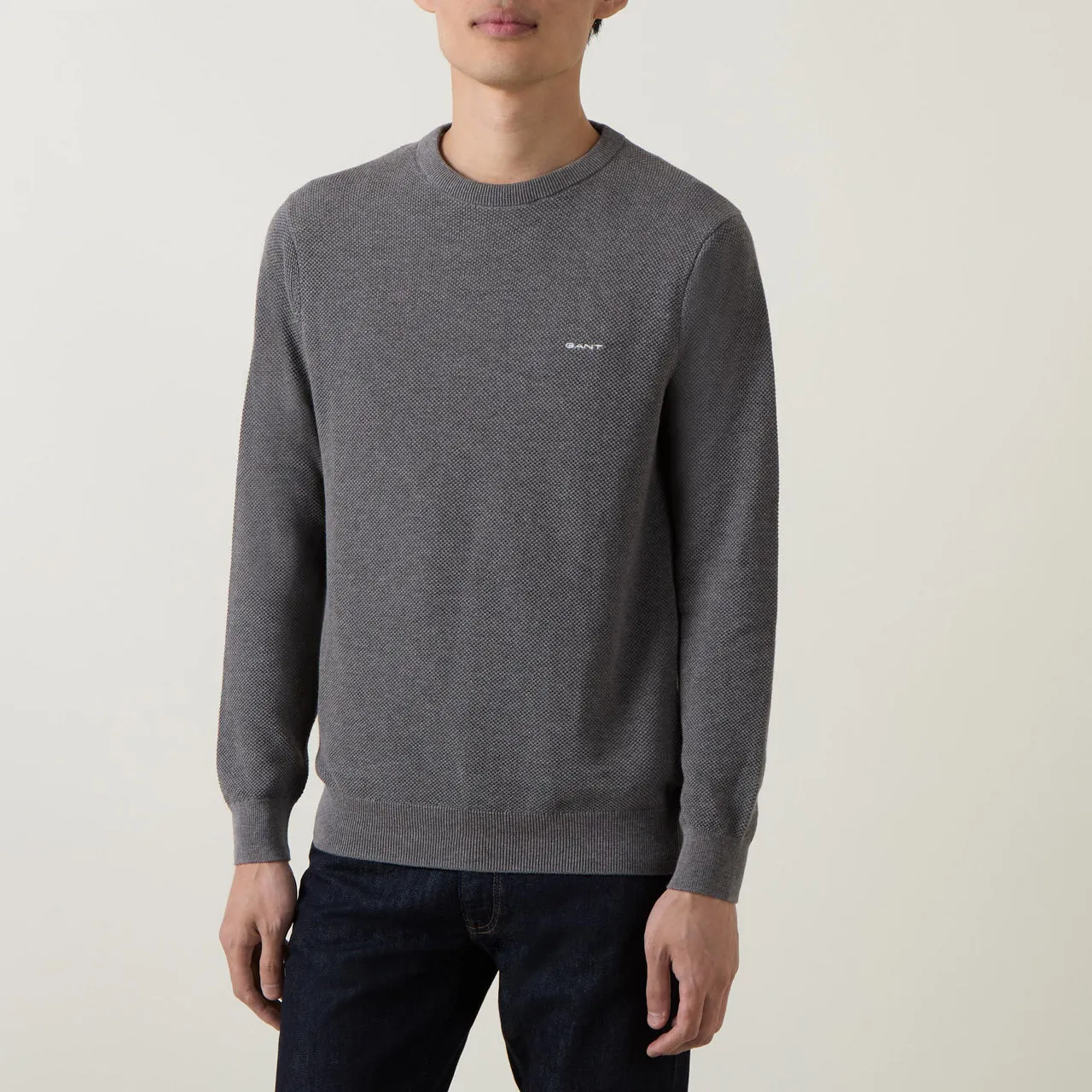 GANT The Sustainable Edit Pique Cotton Crew Neck Sweater - Grey