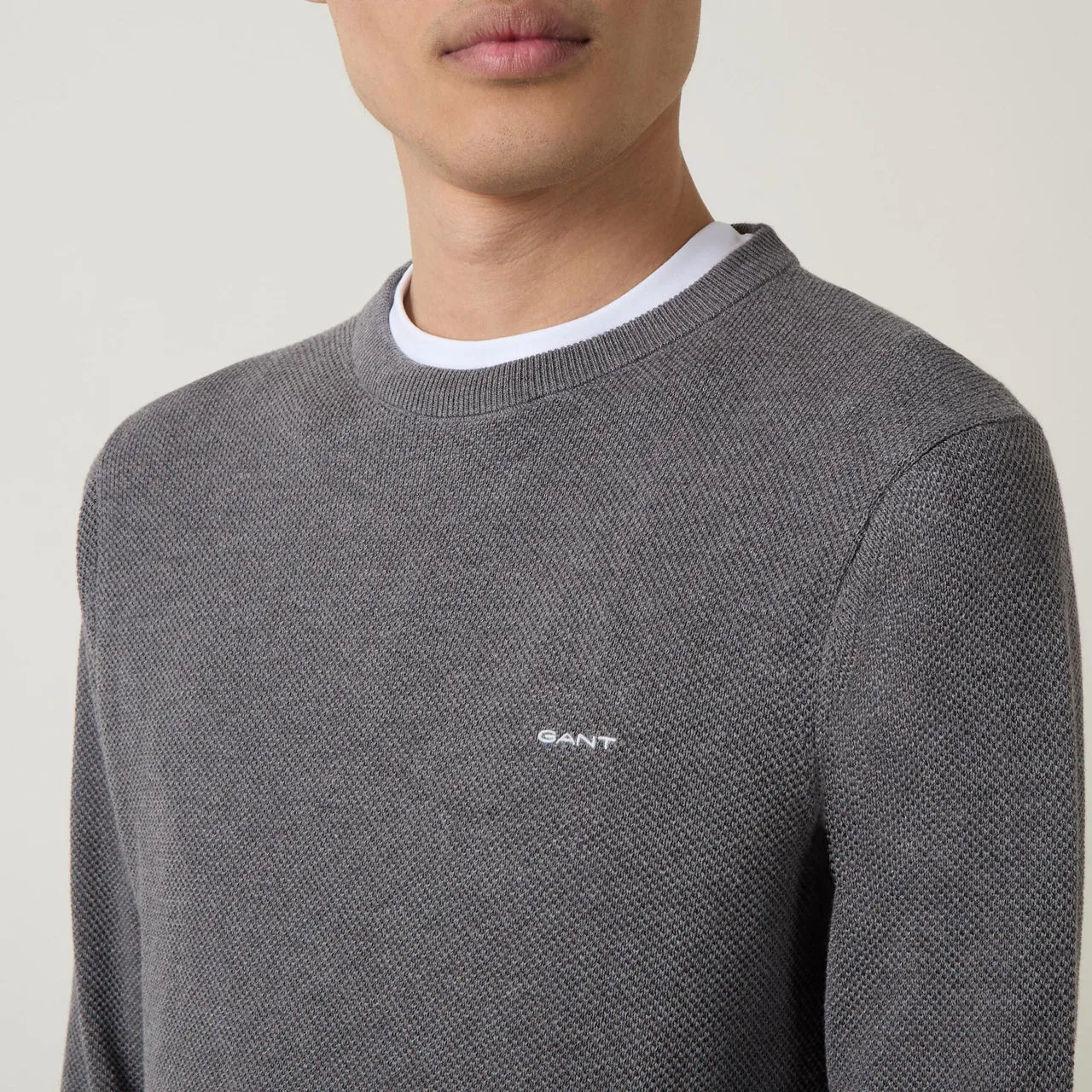 GANT The Sustainable Edit Pique Cotton Crew Neck Sweater - Grey