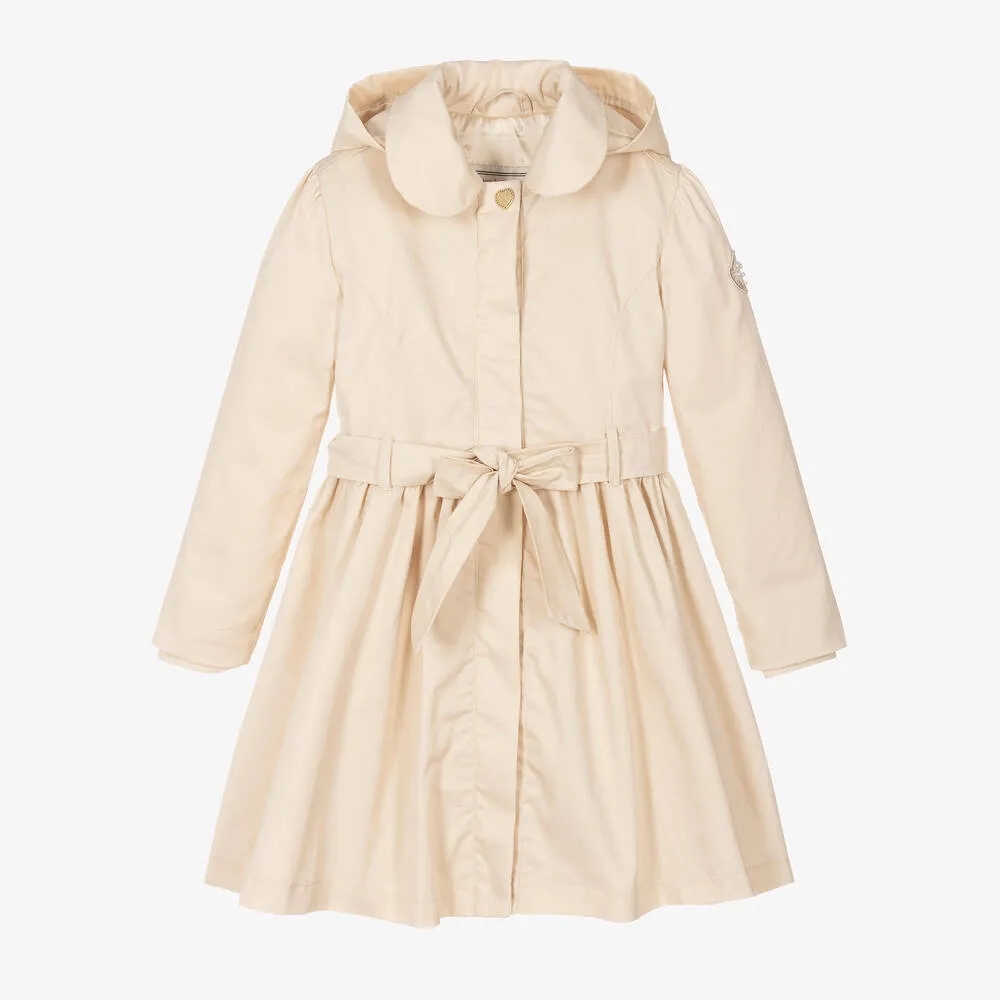 Girls Beige Hooded Trench Coat