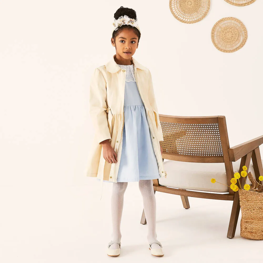 Girls Beige Hooded Trench Coat