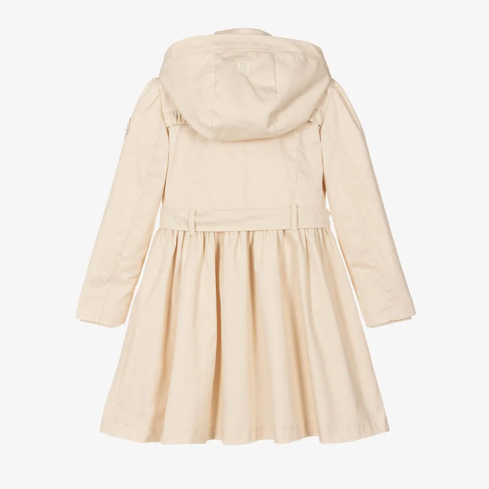 Girls Beige Hooded Trench Coat