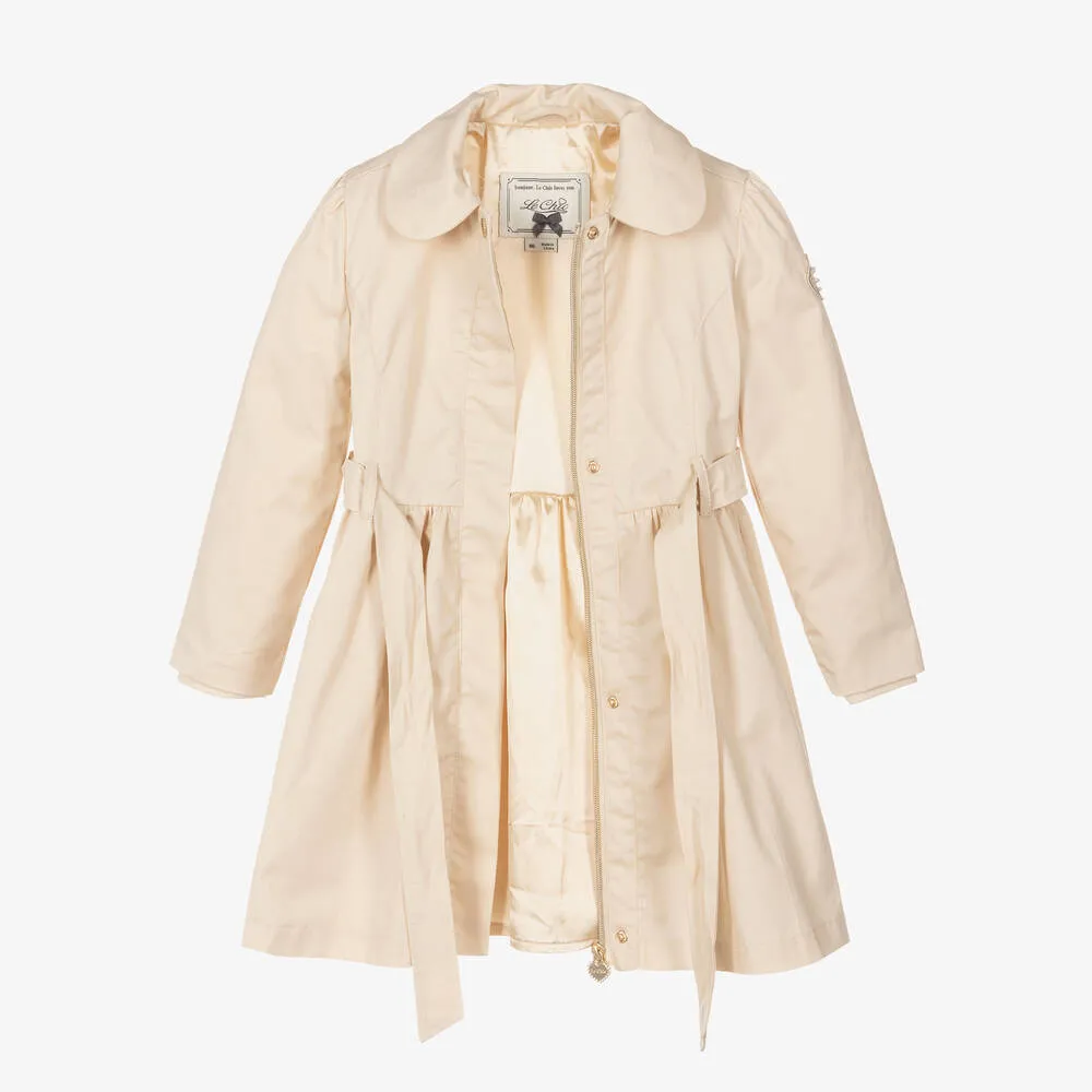 Girls Beige Hooded Trench Coat