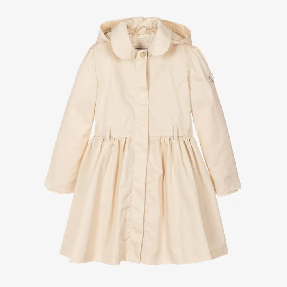 Girls Beige Hooded Trench Coat