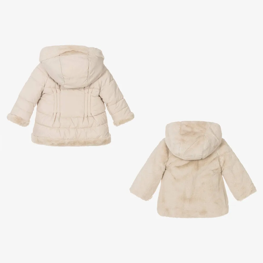 Girls Beige Reversible Coat