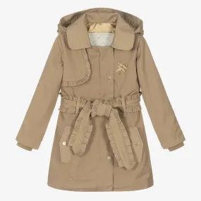 Girls Beige Ruffle Trench Coat