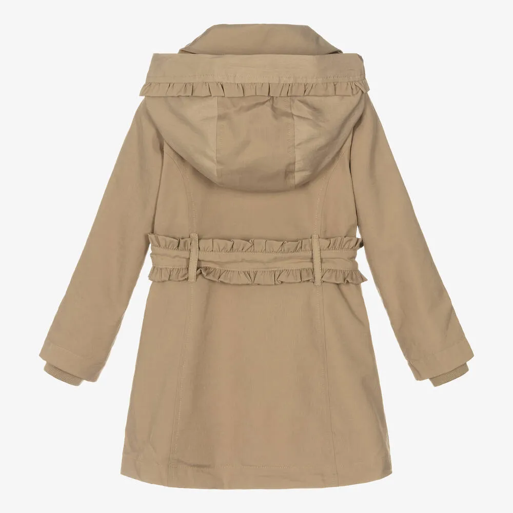 Girls Beige Ruffle Trench Coat