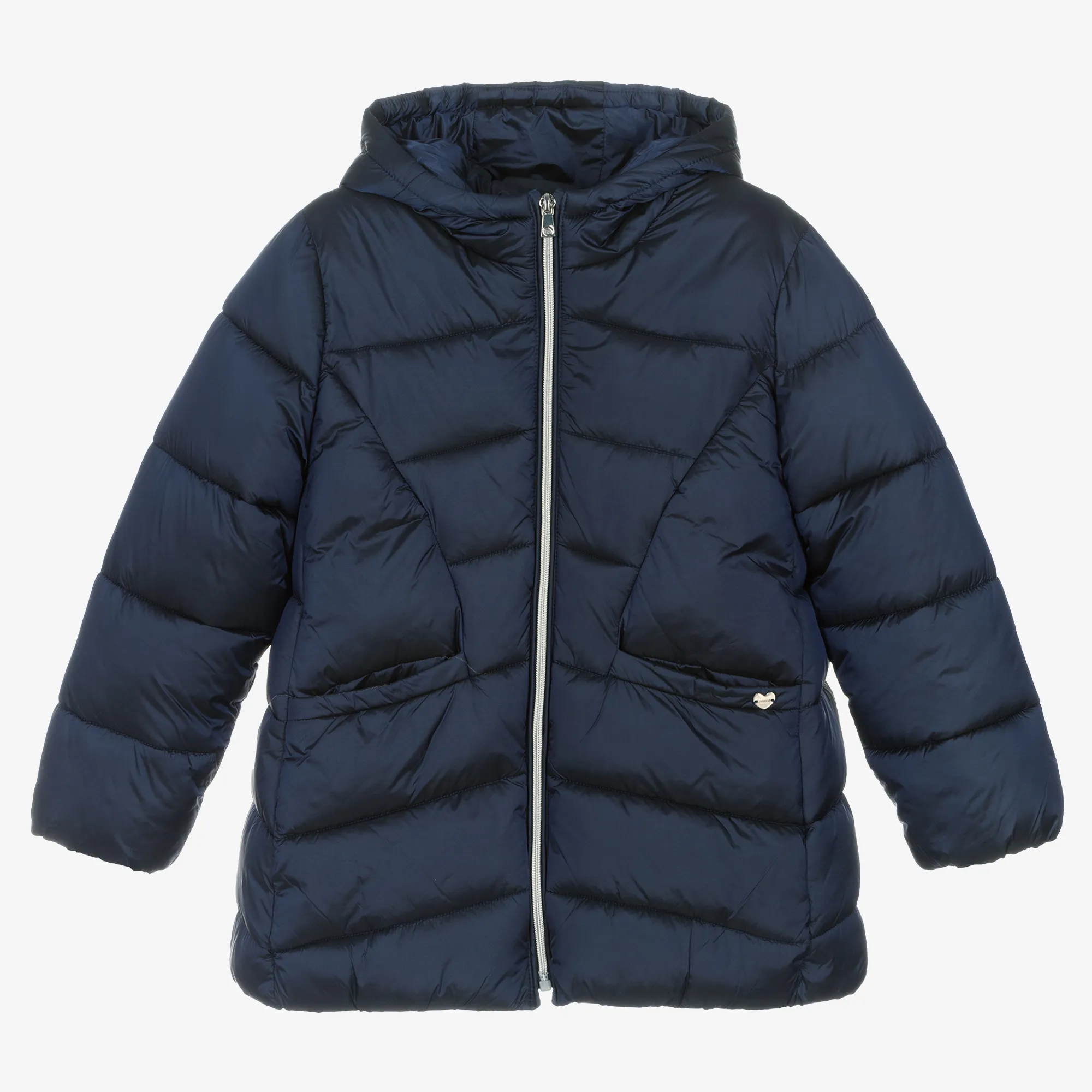 Girls Blue Hooded Puffer Coat