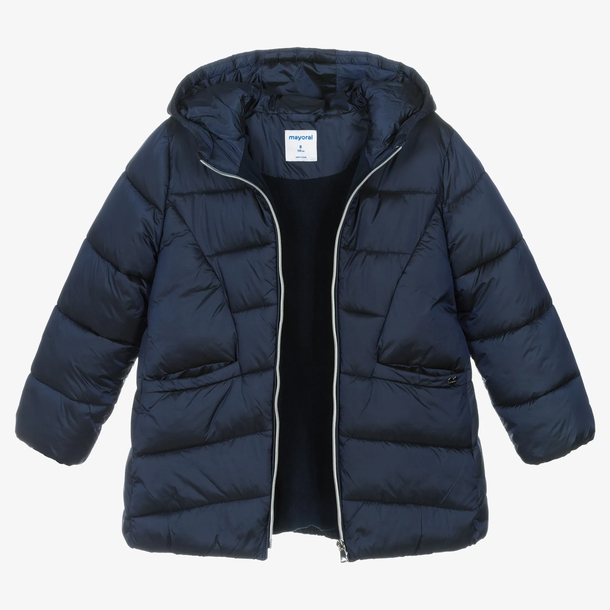 Girls Blue Hooded Puffer Coat