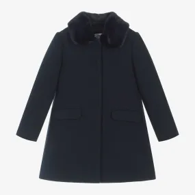 Girls Navy Blue Collared Coat