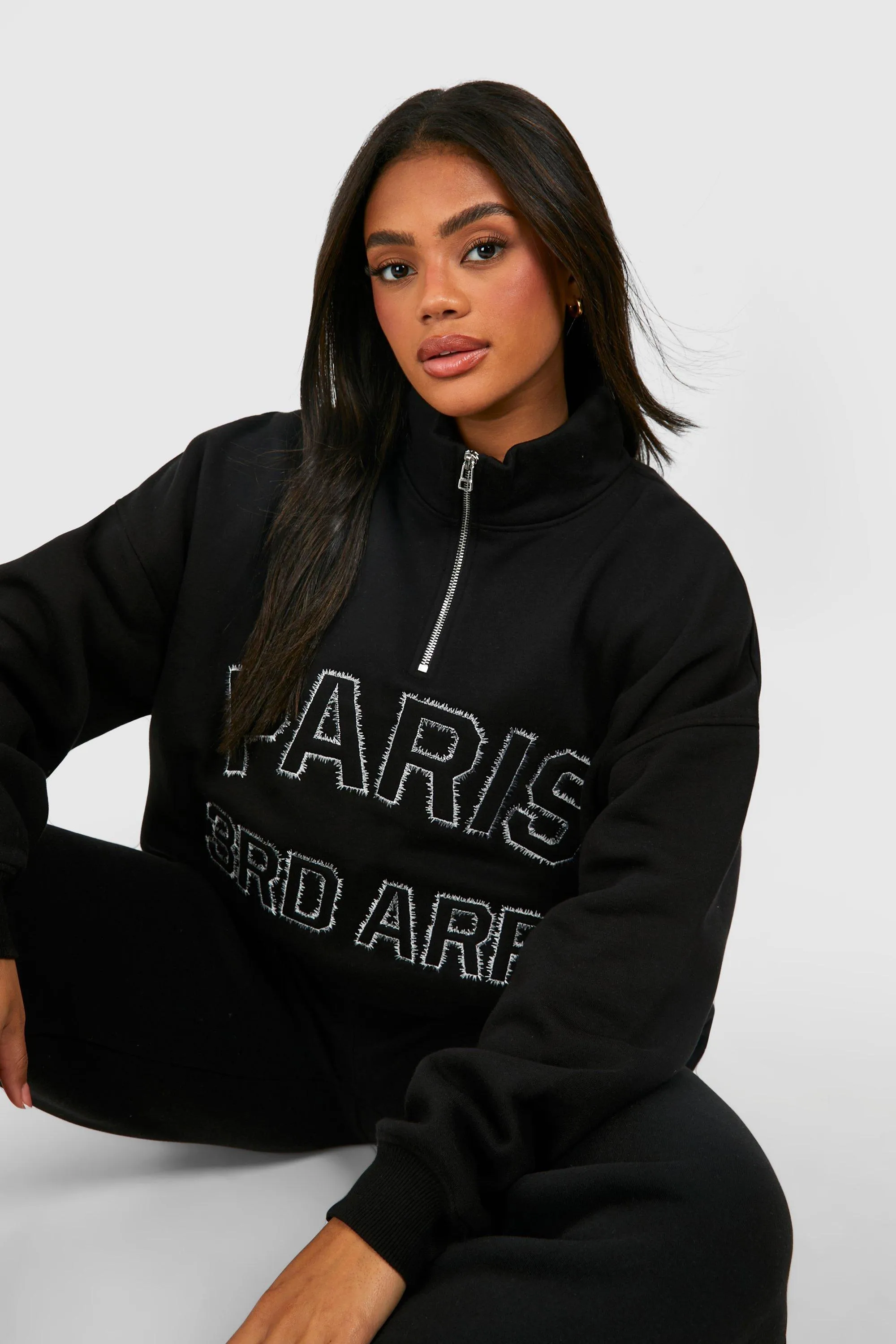 Hoodies & Sweatshirts | Paris Self Fabric Applique Oversized Sweatshirt | boohoo