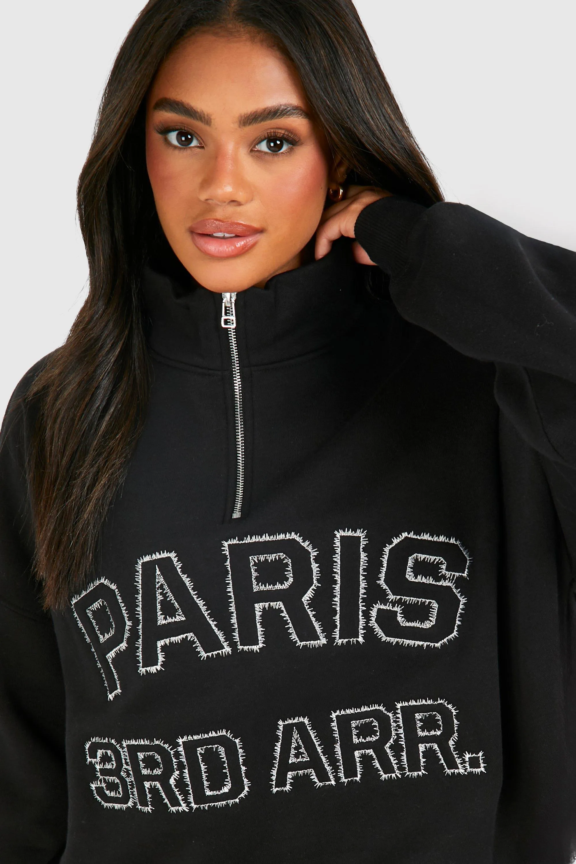 Hoodies & Sweatshirts | Paris Self Fabric Applique Oversized Sweatshirt | boohoo