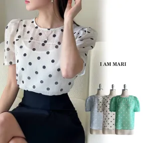 I AM MARI  |Dots Short Sleeves Shirts & Blouses