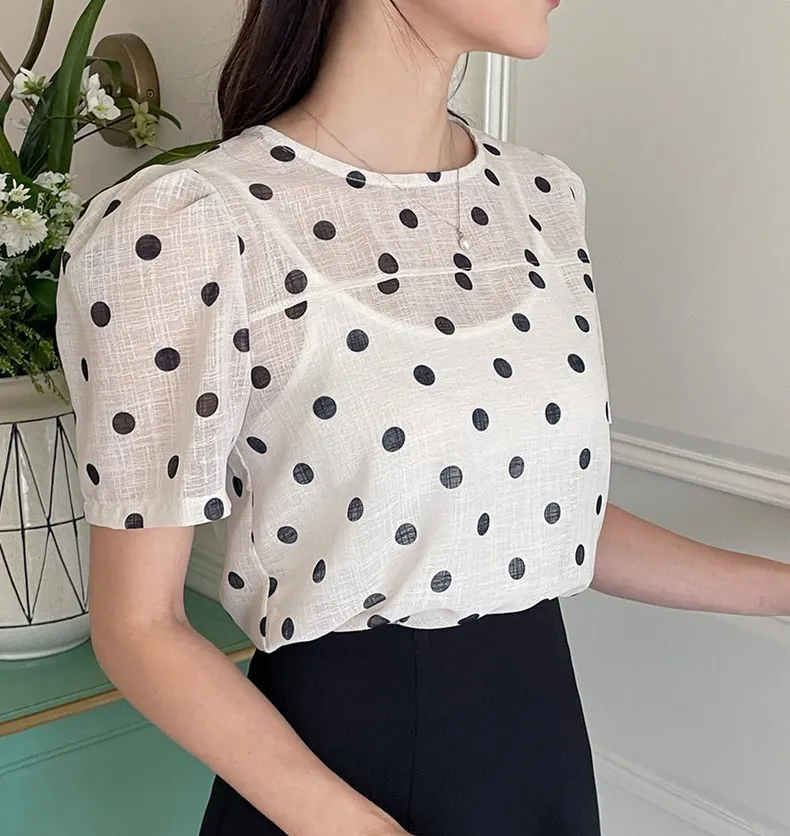 I AM MARI  |Dots Short Sleeves Shirts & Blouses