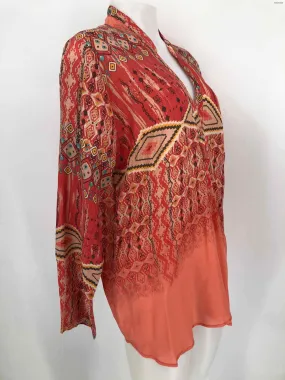 JOHNNY WAS Pink Orange Multi Silk Print Longsleeve Size LARGE  (L) Top