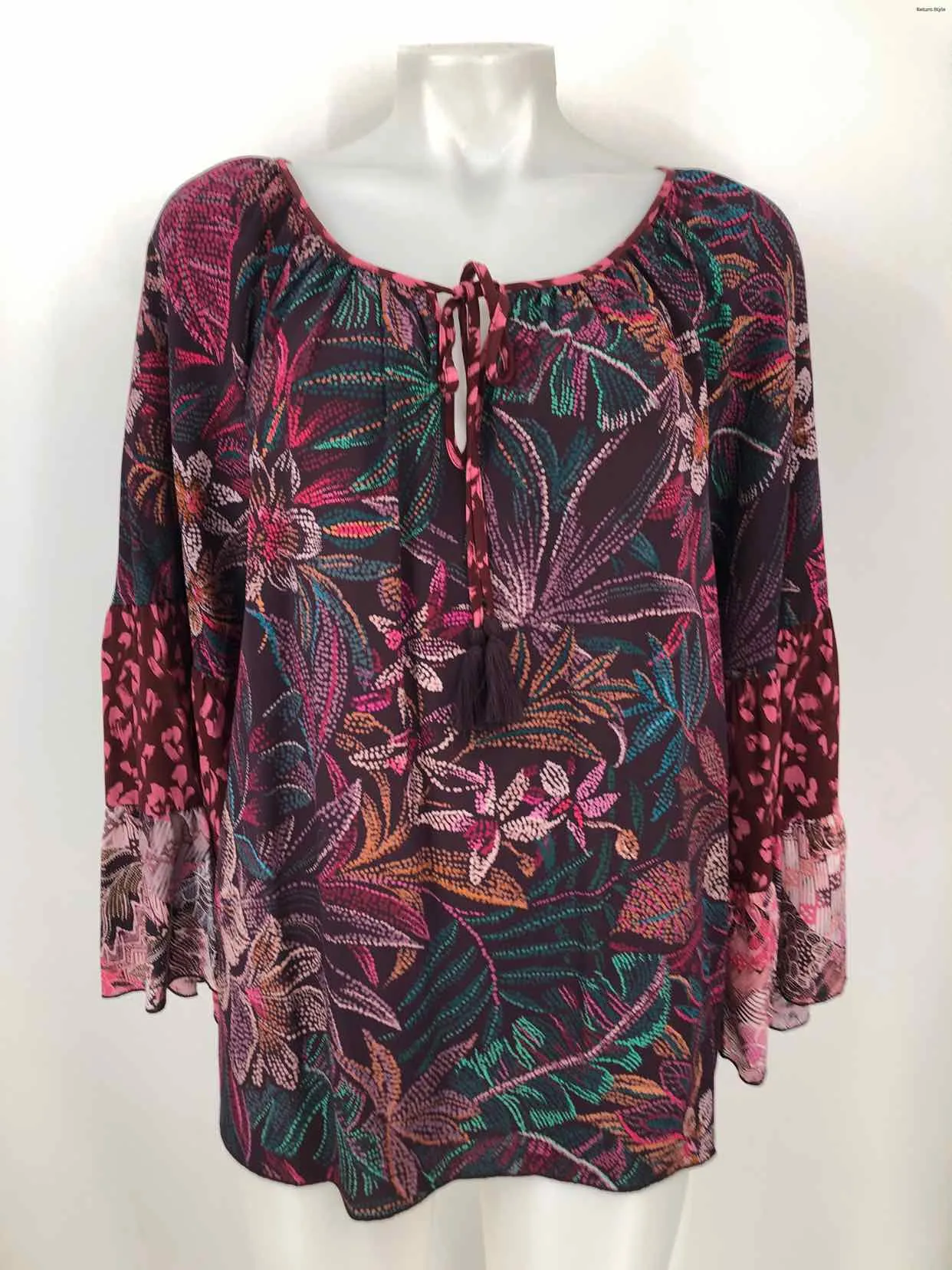 JOHNNY WAS Purple Pink Multi Print Longsleeve Size MEDIUM (M) Top