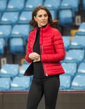 Kate Middleton Red Quilted Puffer Jacket | Women's Red Christmas Jacket