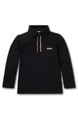 Kids' long-sleeved polo shirt with striped placket