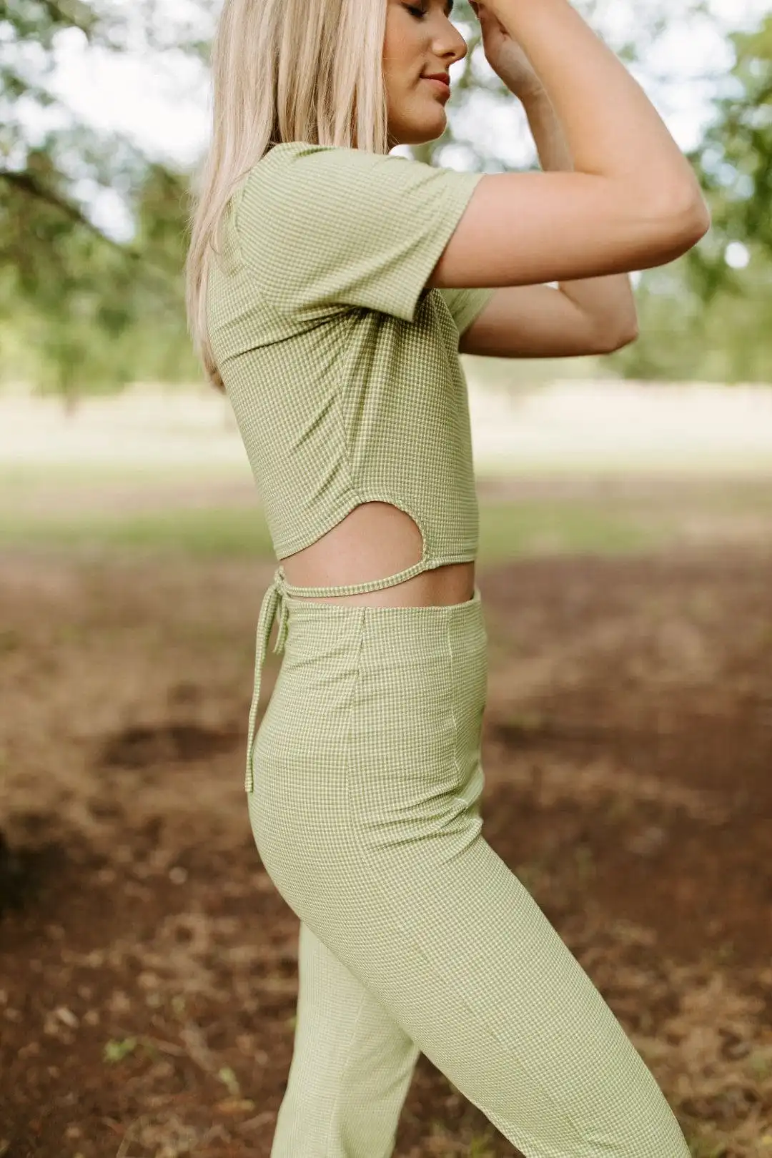 Lime Gingham Set Crop Top