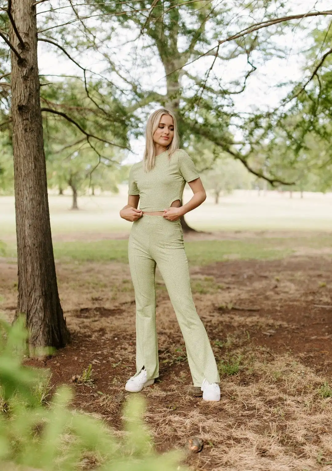 Lime Gingham Set Crop Top