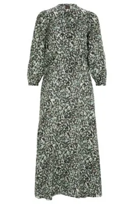 Long-sleeved dress in printed canvas with buttoned placket